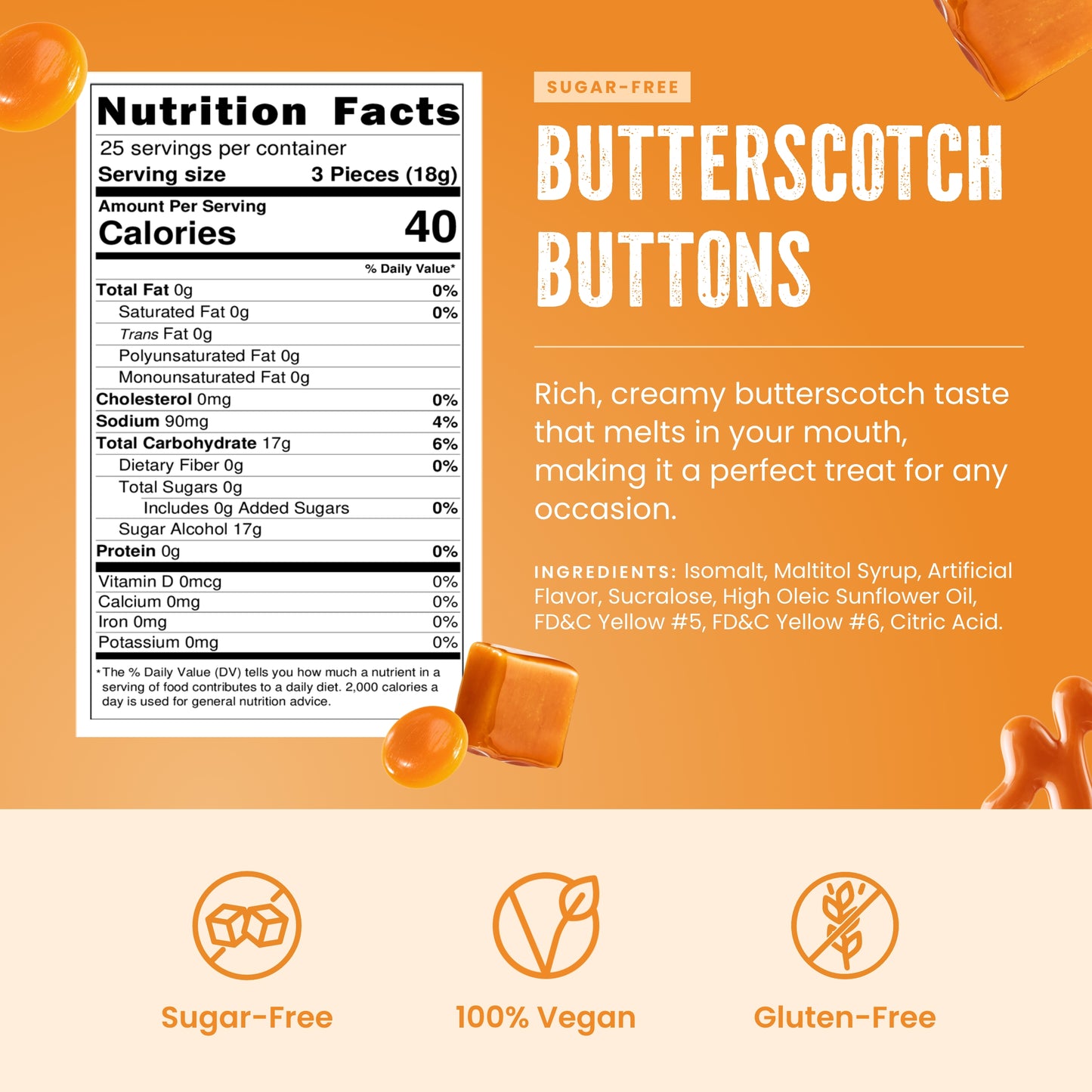 SUGAR FREE BUTTERSCOTCH BUTTONS - 1 LB