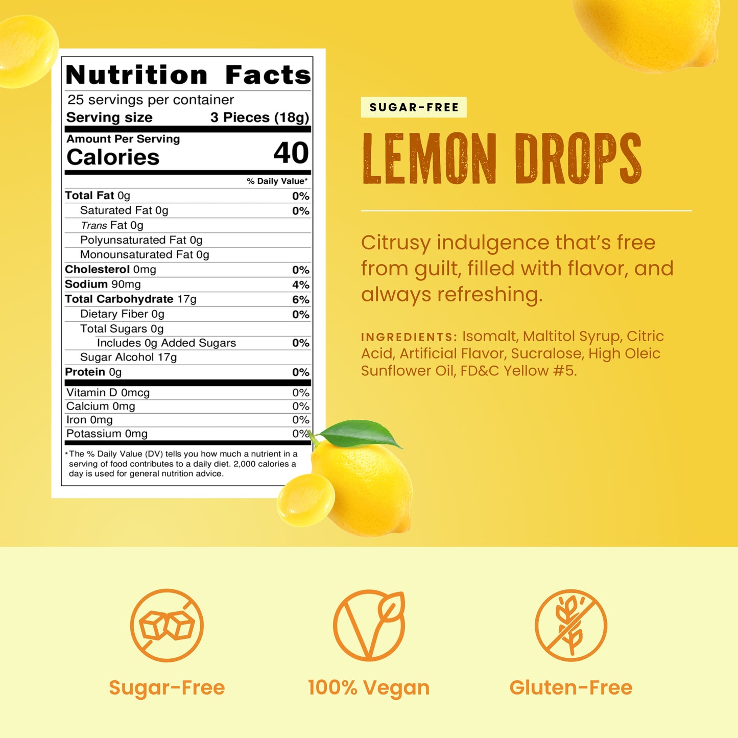 SUGAR FREE LEMON DROPS - 1 LB